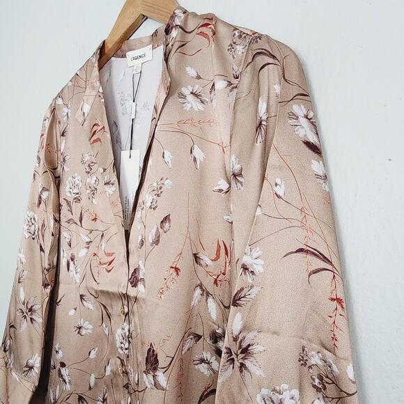L'Agence Aoki 100% Silk Satin Floral Button-Down Blouse Beige 3/4 Sleeve XS - Picture 2 of 8